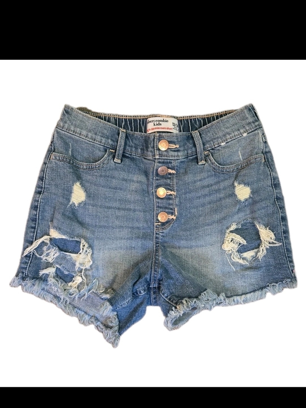 Abercrombie Kids High-Rise Mini Mom Shorts Size 13/14 Distressed Denim EUC